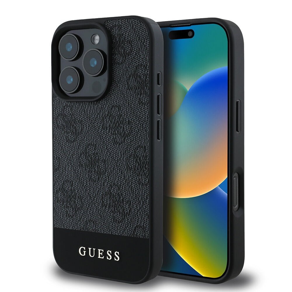 Apple iPhone 16 Pro Max Kılıf Guess Orjinal Lisanslı PU Deri Şerit Logo Dizaynlı Kılıf