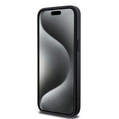 Apple iPhone 15 Pro Max Kılıf Guess M-safe Şarj Özellikli PU Deri Desenli Metal Plaka Logolu Kılıf - Kahverengi