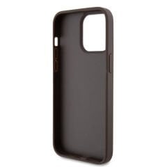 Apple iPhone 15 Pro Max Kılıf Guess Orjinal Lisanslı PU Deri Taşlı Üçgen Logo 4G Desenli Strass Kılıf - Kahverengi