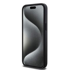 Apple iPhone 15 Pro Max Kılıf Guess Orjinal Lisanslı M-safe Şarj Özellikli PU Üçgen Logo 4G Desenli Kılıf - Siyah