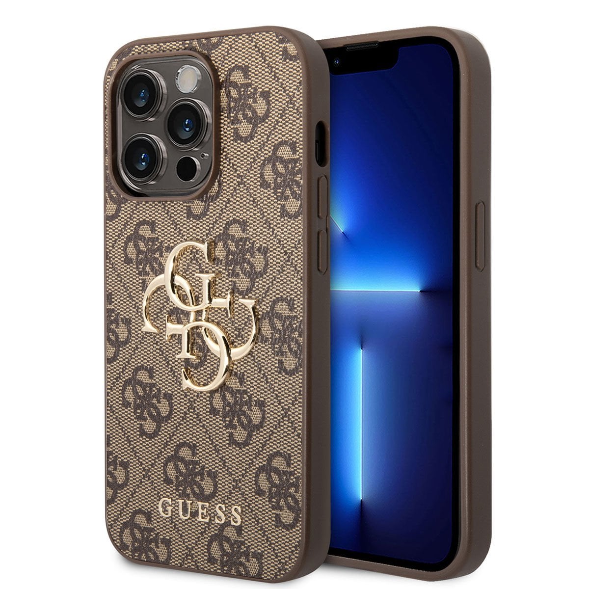 Apple iPhone 14 Pro Max Kılıf GUESS PU Deri Büyük Metal Logo Dizaynlı Kılıf - Kahverengi