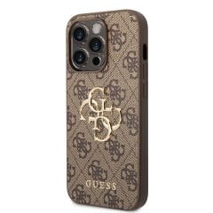 Apple iPhone 14 Pro Max Kılıf GUESS PU Deri Büyük Metal Logo Dizaynlı Kılıf - Kahverengi