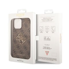 Apple iPhone 14 Pro Max Kılıf GUESS PU Deri Büyük Metal Logo Dizaynlı Kılıf - Kahverengi