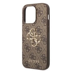 Apple iPhone 14 Pro Max Kılıf GUESS PU Deri Büyük Metal Logo Dizaynlı Kılıf - Kahverengi