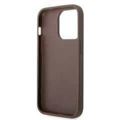 Apple iPhone 14 Pro Max Kılıf GUESS PU Deri Büyük Metal Logo Dizaynlı Kılıf - Kahverengi