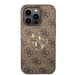 Apple iPhone 14 Pro Max Kılıf GUESS PU Deri Büyük Metal Logo Dizaynlı Kılıf - Kahverengi