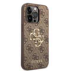 Apple iPhone 14 Pro Max Kılıf GUESS PU Deri Büyük Metal Logo Dizaynlı Kılıf - Kahverengi