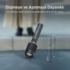 0w Led 3000 Lümen Uzun Menzilli Kompakt El Feneri Gri