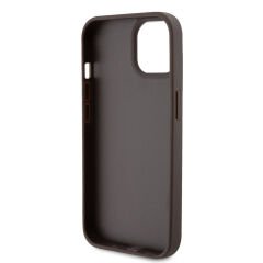 Apple iPhone 15 Kılıf Guess Orjinal Lisanslı PU Deri Taşlı Üçgen Logo 4G Desenli Strass Kılıf Kahverengi