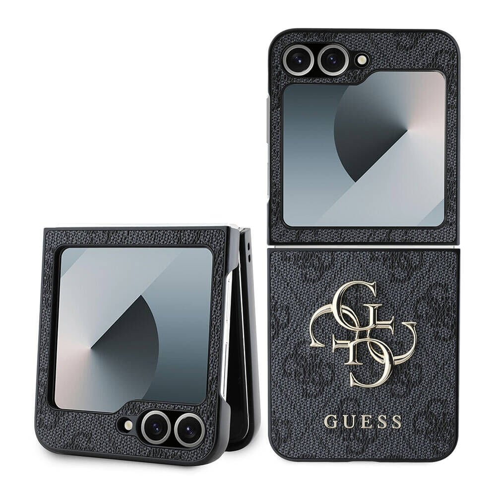 Galaxy Z Flip 6 Kılıf Guess Orjinal Lisanslı Leather Metal Logo Kılıf - Siyah