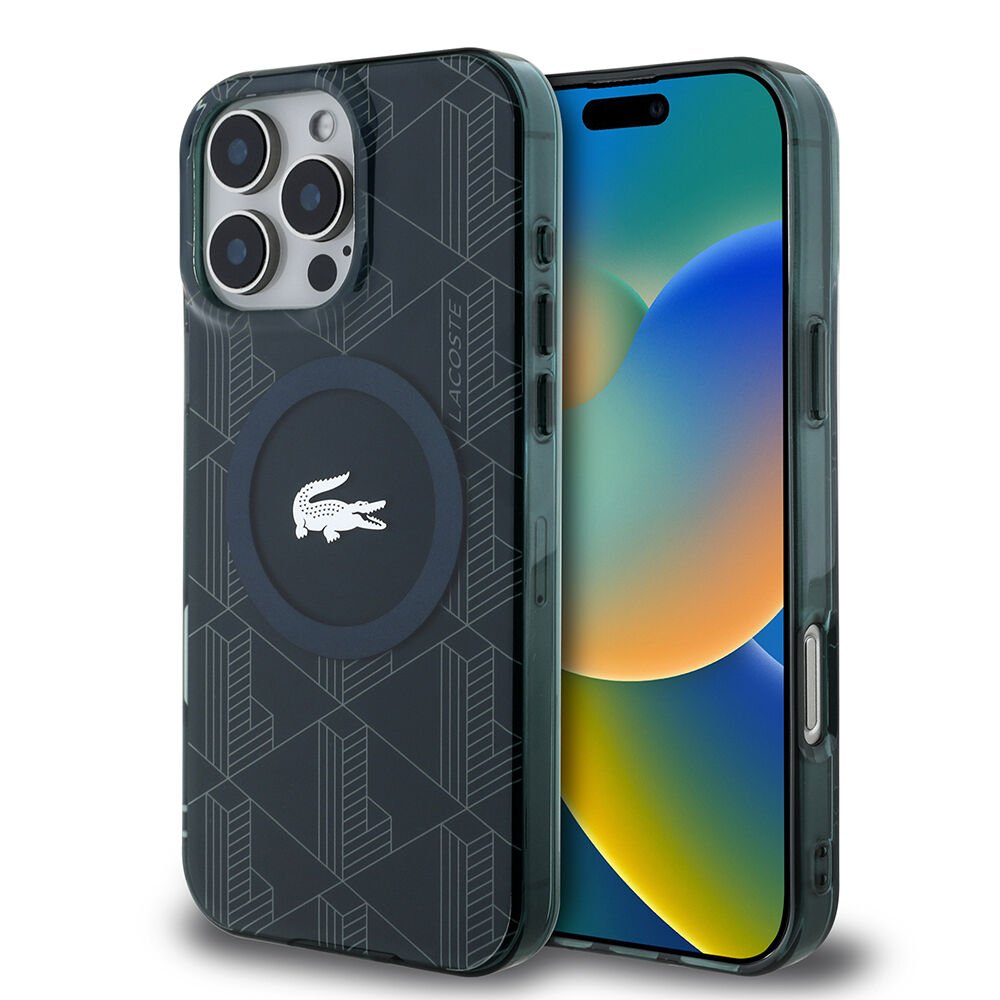 Apple iPhone 16 Pro Max Kılıf Lacoste Orjinal Lisanslı M-safe Şarj Özellikli IML Baskılı Gümüş Timsah Logolu Monogram Kılıf - Yeşil