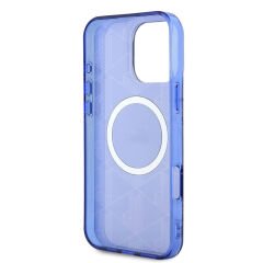 Apple iPhone 16 Pro Kılıf Lacoste Orjinal Lisanslı M-safe Şarj Özellikli IML Baskılı Gümüş Timsah Logolu Monogram Kılıf - Lacivert