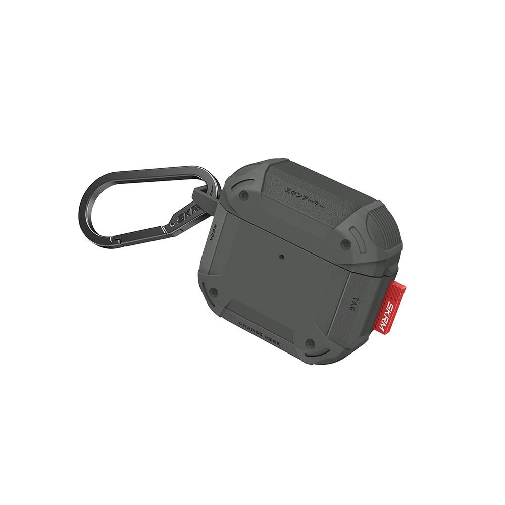 Apple Airpods 4 Kılıf Airbagli Yivli Köşe Tasarımlı 360 Derece Tam Koruma Skinarma Mecha CE Kılıf Gri
