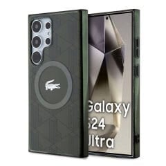 Galaxy S24 Ultra Kılıf Lacoste Orjinal Lisanslı M-safe Şarj Özellikli Çift Katmanlı Timsah Logolu Blend Monogram Kılıf