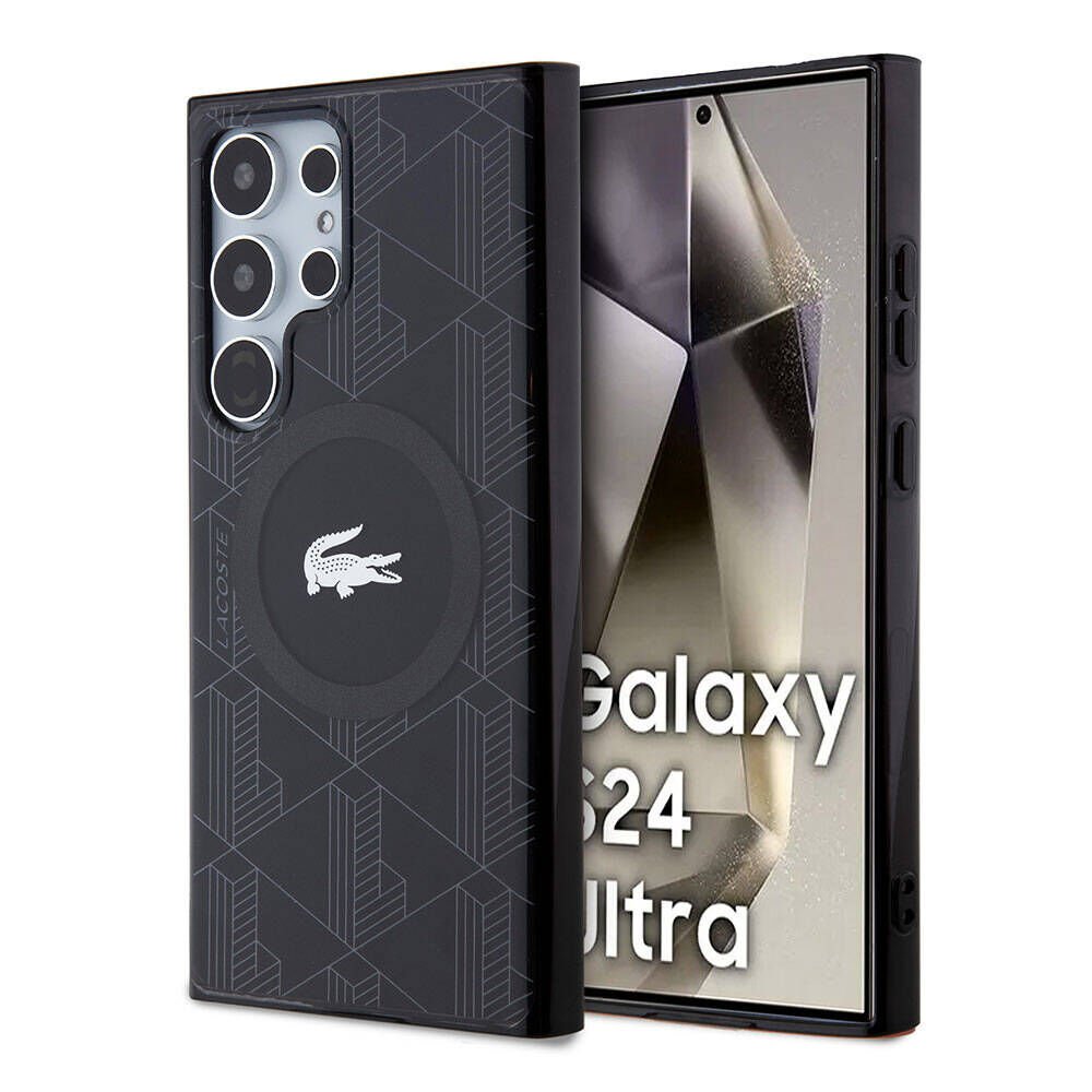 Galaxy S24 Ultra Kılıf Lacoste Orjinal Lisanslı M-safe Şarj Özellikli Çift Katmanlı Timsah Logolu Blend Monogram Kılıf Lacivert