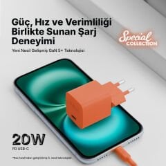Ttec SmartCharger GAN 20W PD Seyahat Hızlı Şarj Aleti + USB-C - Lightning 120cm Kablo Neon