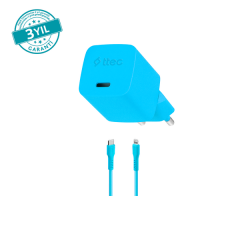 Ttec SmartCharger GAN 20W PD Seyahat Hızlı Şarj Aleti + USB-C - Lightning 120cm Kablo Neon