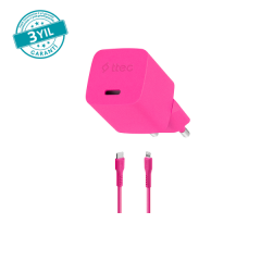 Ttec SmartCharger GAN 20W PD Seyahat Hızlı Şarj Aleti + USB-C - Lightning 120cm Kablo Neon