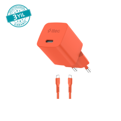 Ttec SmartCharger GAN 20W AVS PD Seyahat Hızlı Şarj Aleti + USB-C - USB-C 3A Kablo Neon