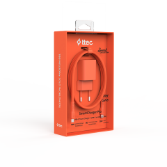 Ttec SmartCharger GAN 20W AVS PD Seyahat Hızlı Şarj Aleti + USB-C - USB-C 3A Kablo Neon