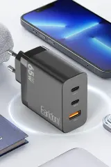Earldom Eu41 2 Adet Type-c Ve 1 Adet Usb Çıkışlı 65w Gan Şarj Aleti - Siyah Renk - Siyah