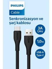 Philips Typ-A (Usb-C ) Şarj ve Data Kablosu, Hızlı Şarj, 3A Yüksek Akım, 1 Metre, Dayanıklı Slikon Kablo