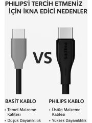 Philips Typ-A (Usb-C ) Şarj ve Data Kablosu, Hızlı Şarj, 3A Yüksek Akım, 1 Metre, Dayanıklı Slikon Kablo