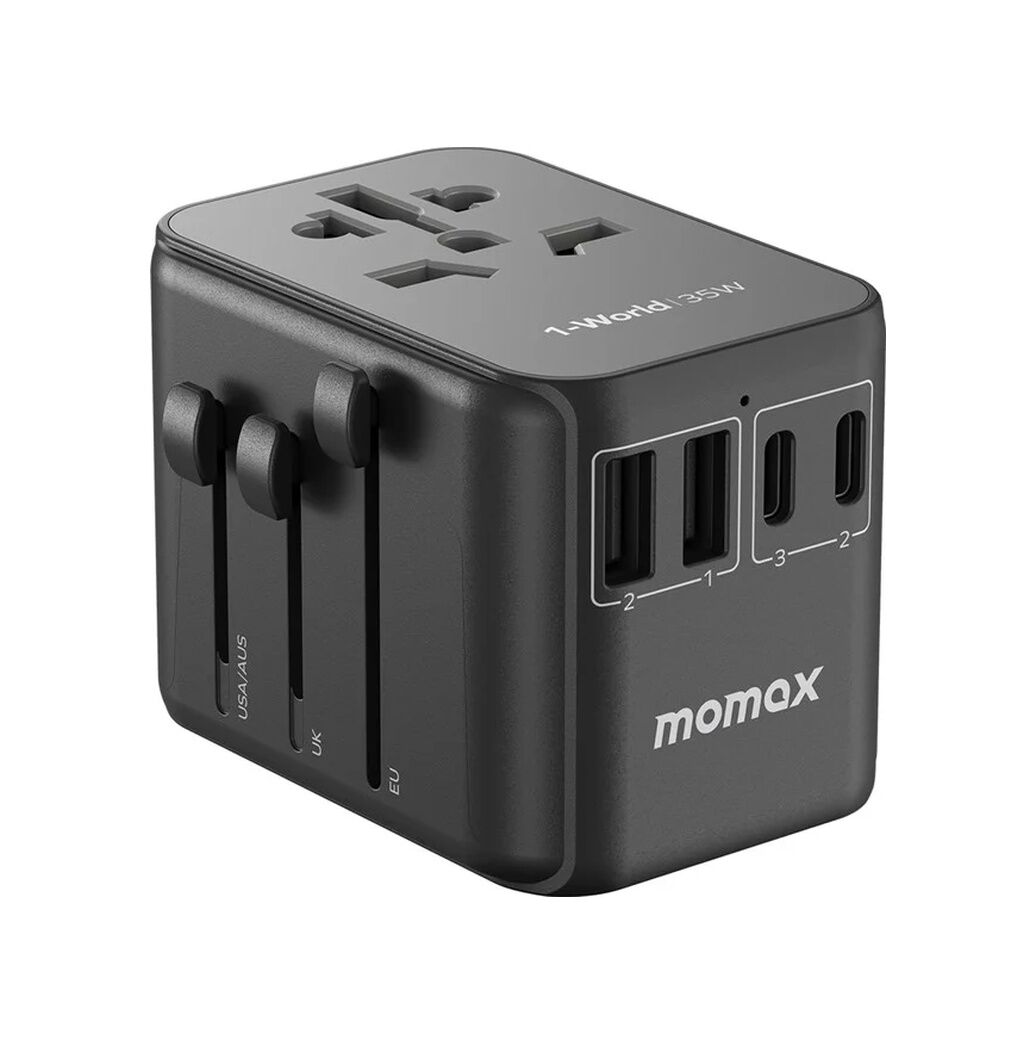 Momax UA9D 1 World PD35W 5 Ports + AC Seyahat Şarj Güç Adaptörü Siyah