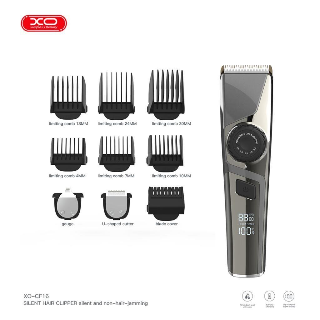 Xo-cf16 Suya Dayanıklı 3 Kademeli Titanyum Kaplama Seramik Bıçaklı 6 Başlıklı Şarjlı Profesyonel Saç Sakal Tıraş Makinası Mat Siyah