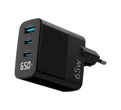 Juo 65W Gan Led Ekranlı Hızlı Şarj Cihazı 2 Type-C + Usb-A iPhone & iPad & Notebook Uyumlu Şarj Aleti