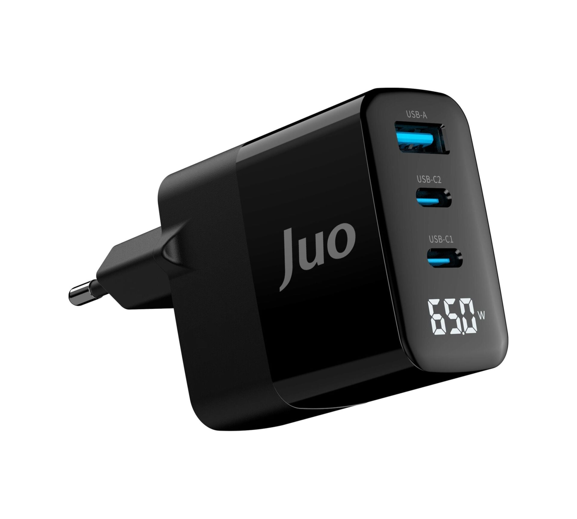 Juo 65W Gan Led Ekranlı Hızlı Şarj Cihazı 2 Type-C + Usb-A iPhone & iPad & Notebook Uyumlu Şarj Aleti