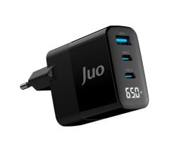 Juo 65W Gan Led Ekranlı Hızlı Şarj Cihazı 2 Type-C + Usb-A iPhone & iPad & Notebook Uyumlu Şarj Aleti