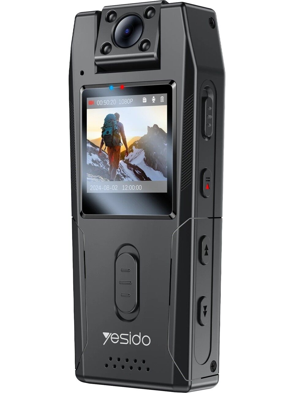 Km25 1080p 180 Derece Vücut Kamerası 1.3 Inch Hd Ekranlı Gece Görüşlü Aksiyon Kamerası - Siyah