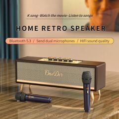Oneder D8 Wireless Retro Dual Microphone Bluetooth Speaker Kahverengi Kahverengi