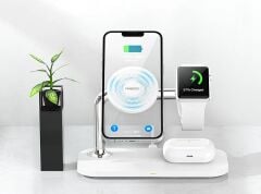 Recci RCW-20 Prestige Serisi 3in1 Magsafe 15W Hızlı Şarj Özellikli Magnetik Kablosuz Şarj Standı
