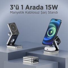 Bix BXMW7 15 W  Telefon Kulaklık Ve Saat İçin Kablosuz Şarj Standı