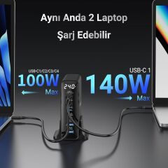 Juo 240W Gan PD 3.1 Masaüstü Hızlı Şarj Cihazı 4 Type-C + 2 Usb-A iPhone & Macbook & Laptop Uyumlu Şarj Aleti