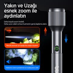 Bix Bx2142fl 24w Led 1000 Lümen Şarjlı Uzun Menzilli El Feneri Gri