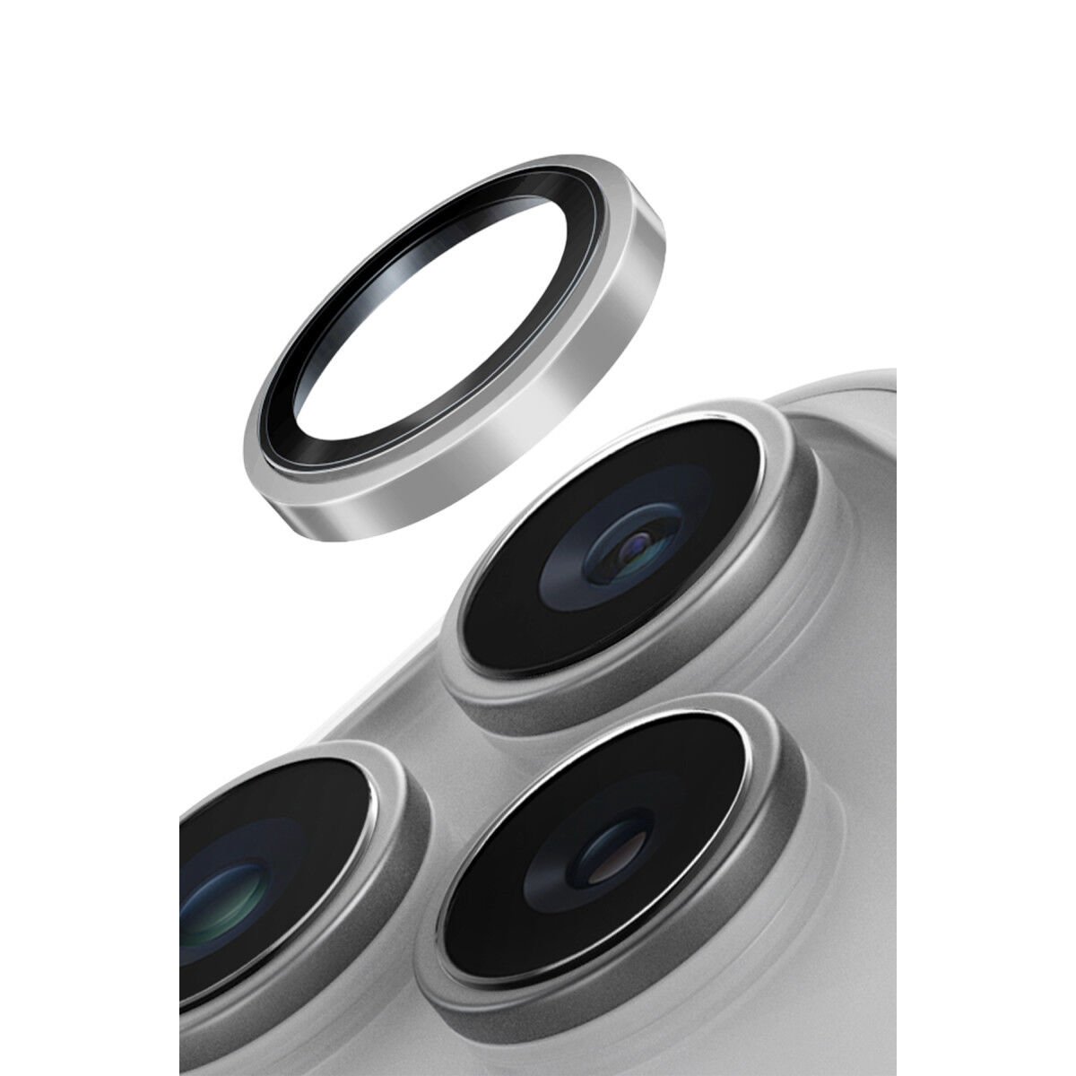 Uniq Apple iPhone 17 Pro Max Optix Çelik Çerçeveli Sapphire Kamera Lens Koruyucu Gümüş