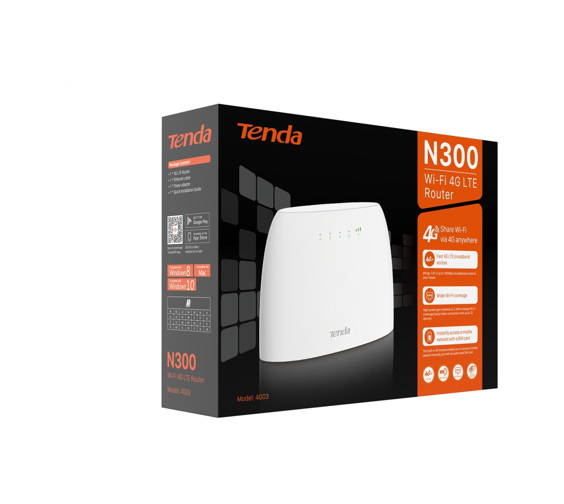 Tenda 4G03 N300 2PORT 300 Mbps Router (SIM KART TAKILABİLİR)