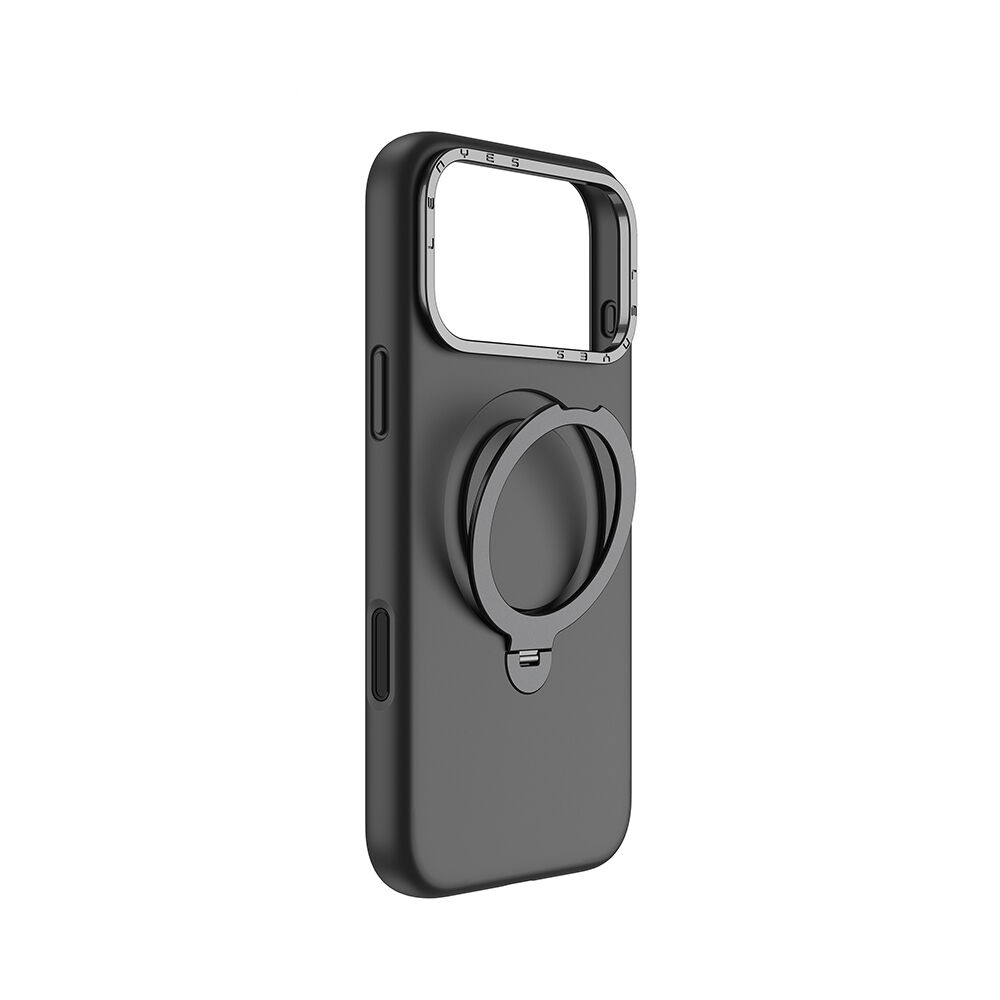 Apple iPhone 17 Pro Kılıf M-safe Şarj Özellikli Metal Standlı Sıvı Silikon Lenyes CK223 Kapak Siyah