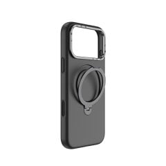 Apple iPhone 17 Pro Kılıf M-safe Şarj Özellikli Metal Standlı Sıvı Silikon Lenyes CK223 Kapak Siyah
