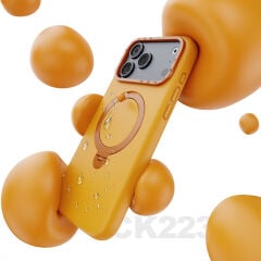 Apple iPhone 17 Pro Kılıf M-safe Şarj Özellikli Metal Standlı Sıvı Silikon Lenyes CK223 Kapak Turuncu