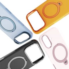 Apple iPhone 17 Pro Kılıf M-safe Şarj Özellikli Metal Standlı Sıvı Silikon Lenyes CK223 Kapak Bej