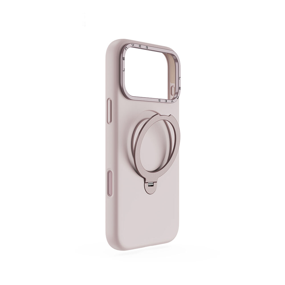 Apple iPhone 17 Pro Kılıf M-safe Şarj Özellikli Metal Standlı Sıvı Silikon Lenyes CK223 Kapak Bej