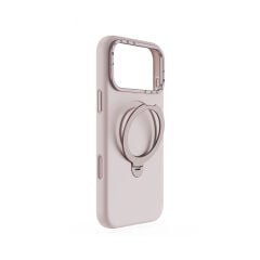 Apple iPhone 17 Pro Kılıf M-safe Şarj Özellikli Metal Standlı Sıvı Silikon Lenyes CK223 Kapak Bej