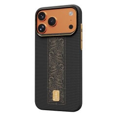 Apple iPhone 17 Pro Max Kılıf M-safe Şarj Özellikli Raptic Aramid Skin Rise Serisi 24 Ayar Altın Kaplamalı Karbon Kapak