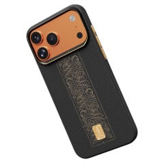 Apple iPhone 17 Pro Max Kılıf M-safe Şarj Özellikli Raptic Aramid Skin Rise Serisi 24 Ayar Altın Kaplamalı Karbon Kapak