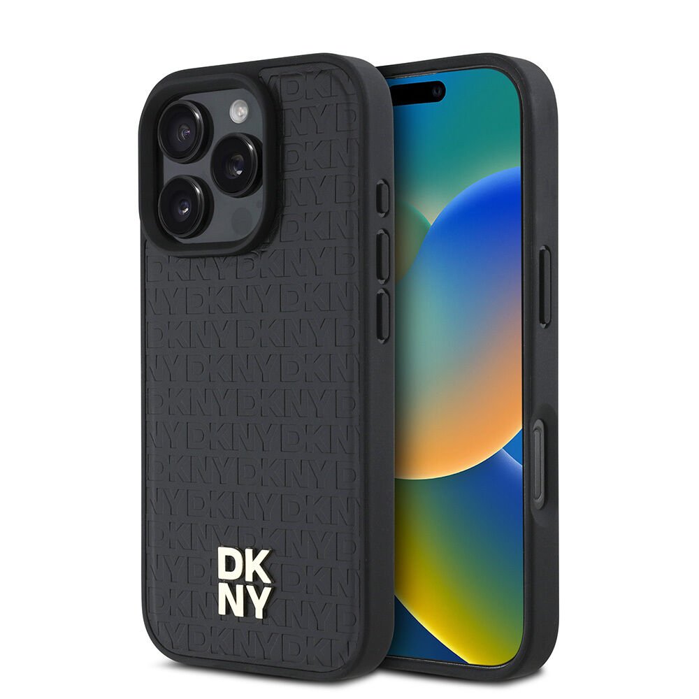 Apple iPhone 16 Pro Max Kılıf DKNY Orjinal Lisanslı M-safe Şarj Özellikli 3D Yazılı Repeat Pattern Kılıf - Siyah