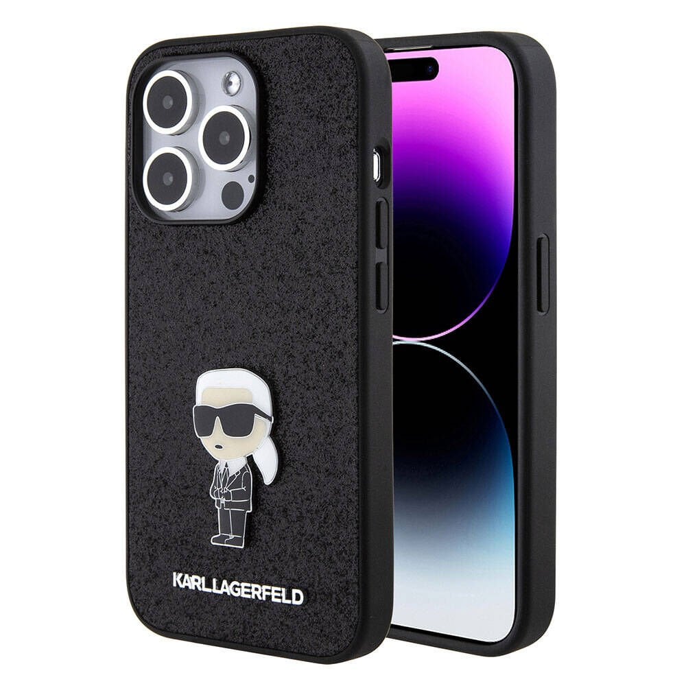 Apple iPhone 15 Pro Max Kılıf Karl Lagerfeld İkonik Fixed Glitter Metal Logo Orjinal Lisanslı Kılıf